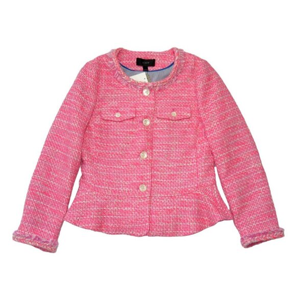 NWT J.Crew Peplum Lady Jacket in Neon Fuchsia Pink Tweed Blazer 0 - Picture 1 of 8